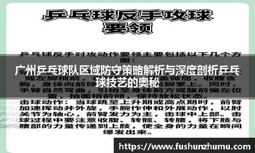 广州乒乓球队区域防守策略解析与深度剖析乒乓球技艺的奥秘