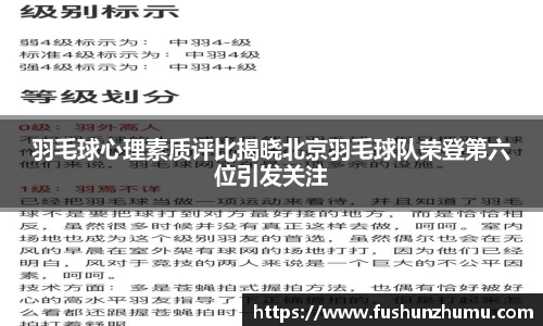 羽毛球心理素质评比揭晓北京羽毛球队荣登第六位引发关注